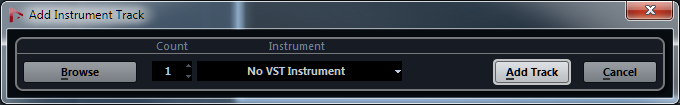 Nuendo - Track Instrument menu