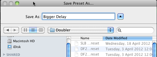 Doubler Presets - save as